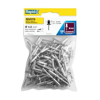 Image of Rapid Rivets Standard Alumium rivets, 4,8 x 16 mm, 5000382 100 Pieces, Silver/ Blue/ Clear