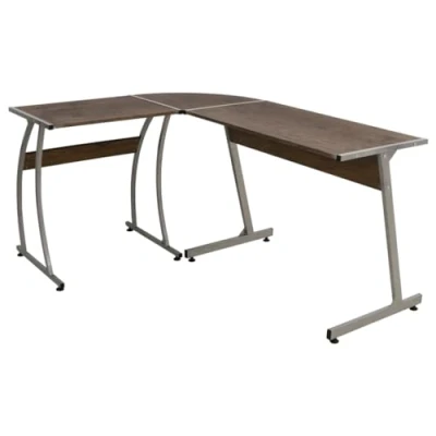 Image of vidaXL L Shaped Corner Desk in Brown Engineered Wood &amp; Metal, Office Study Computer Desk, Space Saving Design for Home Office, 152x117x74 cm