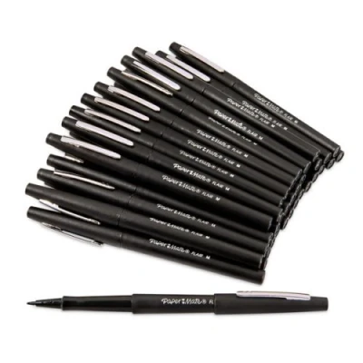Image of Papermate Black Flair Fibre Tip Pens 0.8mm Line Pen (12)