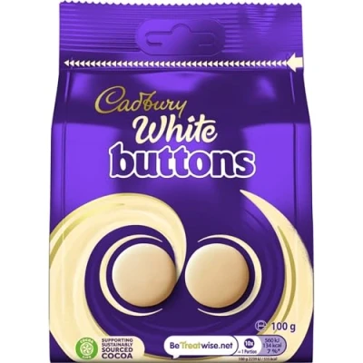 Image of Cadbury White Chocolate Giant Buttons, Sharing Bag, Bite Size Treats, 100 g (Pack of 1)