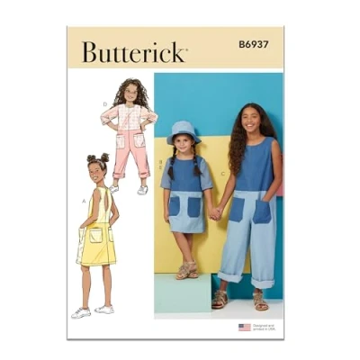 Image of Butterick B6937CCE Children&#039;s and Girls&#039; Dress, Romper Hat in Sizes S M L CCE(3 4 5 6)