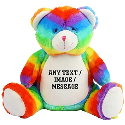 Image of Getagift Personalised with your Own Text/Image/Message themed Soft Toy for Boy or Girl, New Baby Newborn Rainbow Bear Teddy Birthday.