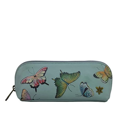 Image of Anuschka Hand Painted Women’s Genuine Leather Eyeglasses &amp; Cosmetic Pouch Butterfly Heaven