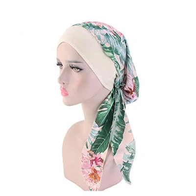 Image of Women Chemo Turban,Faux Silky Turban Cap Elastic Head Cover Turbans Satin Scarf Headwear Headwrap for Cancer (LY)