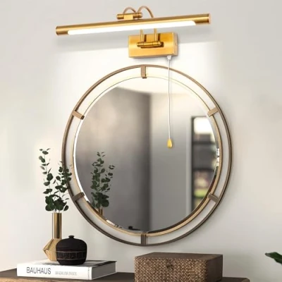 Image of MantoLite LED Bathroom Vanity Light Fixture 8W Cabinet Picture Wall Lights, Indoor Lighting Sconce with Ajustable Arm for Hotel Bedside 3000K Reading Lamp Display Lamps (IP44 Matte Brass 40CM)