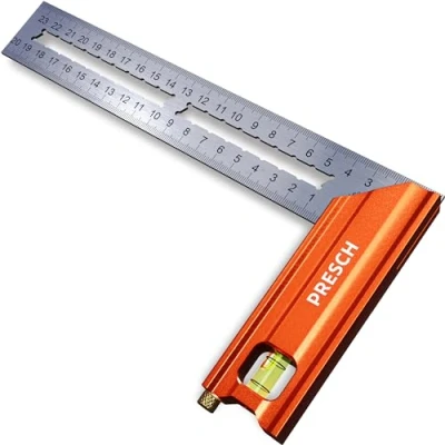 Image of Presch Try Square 200 mm Small Includes rust free marking gauge (20cm), level bubble &amp; pin 90 45 Carpenters Square, Precision Joiners Engineers