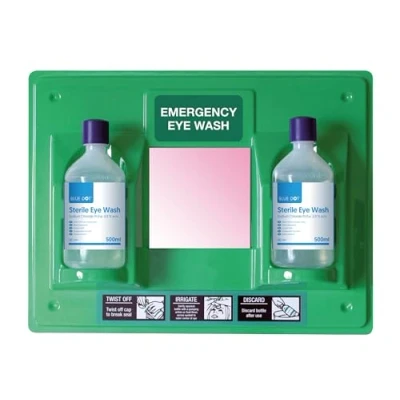 Image of Eye Wash Station, Green Wall Mountable Medical Station with Mirror and Sterile