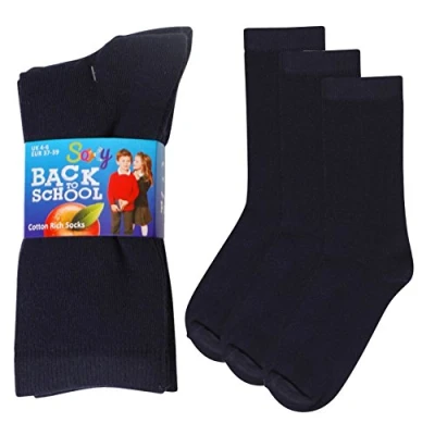 Image of Soxy 12 Pairs Boys/Girls Ankle Cotton Rich Plain School Socks Shoe, UK 9 (EU 31 36), Navy