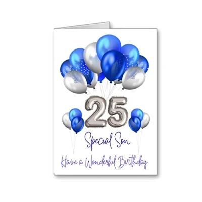 Image of Birthday card son Happy 25th 25 Balloons age (envelope Included)