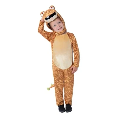 Image of Smiffys Gigantosaurus Deluxe Mazu Costume for Kids, All in One and Character Hood Brown, Officially Licensed, Padded 3D Tail with Scales, Perfect Group Outfits Playful Fancy Dress