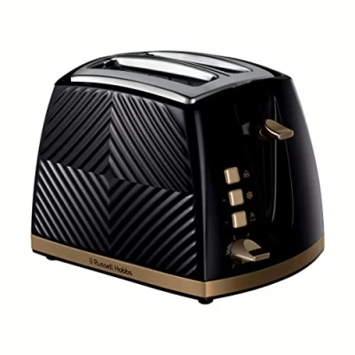 Image of Russell Hobbs Groove 2 Slice Toaster (High Lift, Extra Wide Slots, 6 Browning levels, Frozen/Cancel/Reheat function Illuminated buttons, Removable crumb tray, 850W, Black, Brushed gold accents)26390