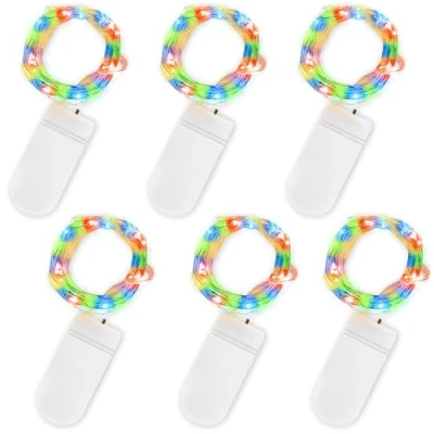 Image of Jsdoin Fairy Lights, 6 Pack 2m 20 Led Battery Operated String Lights Copper Wire Light for Indoor Outdoor Lighting, Bedroom, Wedding Decor, Party, Christmas, Tree Decoration(Multicolour)