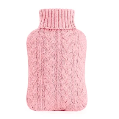 Image of samply Hot Water Bottle with Knitted Cover, 2L Bag for and Cold Compress, Hand Feet Warmer, Neck Shoulder Pain relief, Pink
