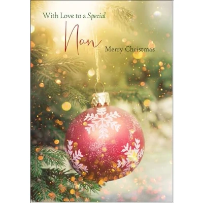 Image of doodlecards Nan Christmas Card Tree Bauble Medium Size with Plain Envelope