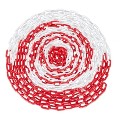 Image of Relaxdays Barrier Chain, 30m Long, Plastic, Security, for Construction Sites, Car Parks, Queues, Safety Post, Red/White, 30 m