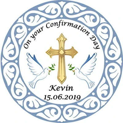 Image of Confirmation Blue Circle Cake Topper Edible Icing Sheets or Wafer Paper 7.5 inch (Size can be Changed) (Wafer)