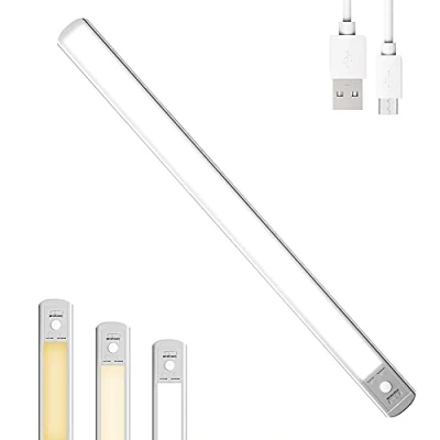 Image of Epicflare Motion Sensor Indoor Lights, 204 LEDs Under Cupboard Kitchen Lights 2400mAh USB Rechargeable, 60cm Cabinet with Magnetic Strip Dimmable for Stairs, Sideboard, Garderobe