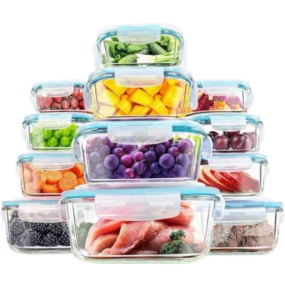 Image of KICHLY Airtight Glass Containers with Lids Dishwasher, Oven Friendly Leak Proof Silicone Seal &amp; BPA Free (Pack of 48)