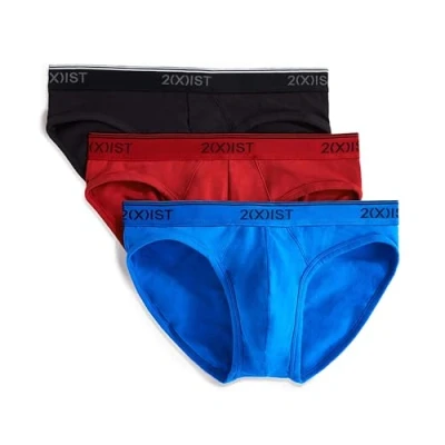 Image of 2(X)IST Men&#039;s Cotton Stretch No Show 3 pack briefs underwear, Scotts Red/Black/Skydiver, L UK