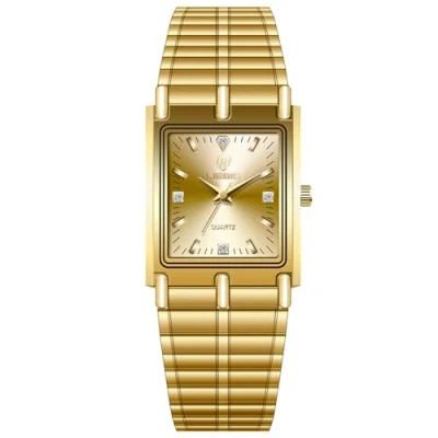 Image of JewelryWe Gold Square Couple Watches: Analog Quartz Waterproof Stainless Steel Casual Dress Wristwatch for Men Women