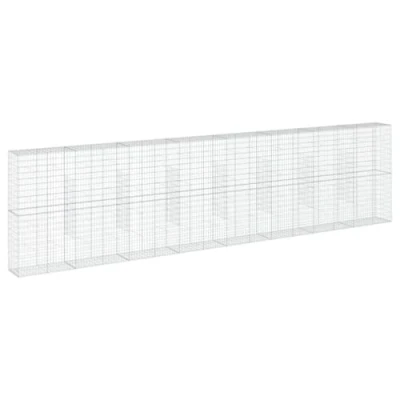 Image of vidaXL Gabion Basket with Cover Raised Bed Cage Galvanised Iron, Silver, 800x50x200 cm for Landscaping, Outdoor Decor, Retaining Walls