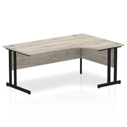 Image of Impulse 1800mm Right Crescent Desk Grey Oak Top Black Cantilever Leg