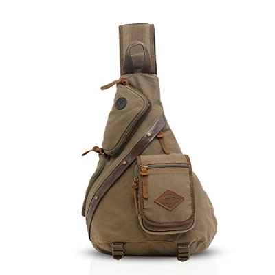 Image of FANDARE Retro Chest Bag for Men Women&#039;s Canvas Sling Shoulder Business, University, School, Cycling, Camping, Travel, Green, L, Leisure Backpack