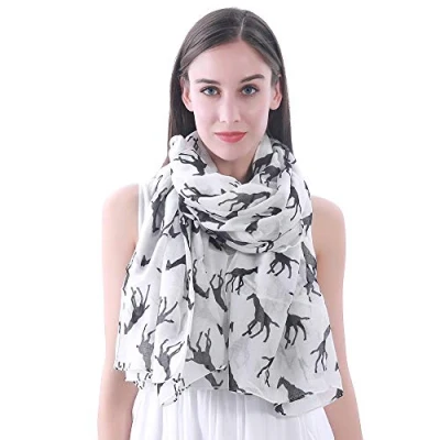 Image of Lina &amp; Lily Giraffe Animal Print Women&#039;s Scarf Oversized (White with Black)(Size: One Size)
