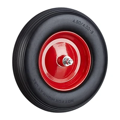 Image of Set of 4 Relaxdays Solid Rubber Wheelbarrow Tyres with Axle, 4.80 4.00 8, 100 kg Capacity, Flat Free, Black/Red