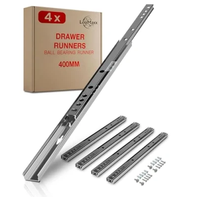 Image of LouMaxx Ball Bearing Drawer Runners 4 Piece Set, 27 mm Groove Slider 400 Rails Partial Extension Metal for