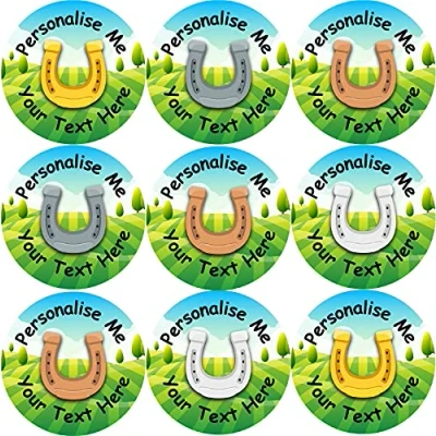 Image of 144 Personalised Horseshoe Hills 30mm Glossy Reward Stickers for School Teachers, Parents
