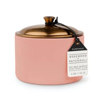 Image of Paddywax Scented Candles Minimalist Hygge Range Luxury Candle in Matte Ceramic Container with Lid, 141g, Rosewood + Patchouli