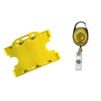 Image of 1 Double Sided Identity ID Card Pass Badge Holder and Yellow Premier Yo Retractable Reel