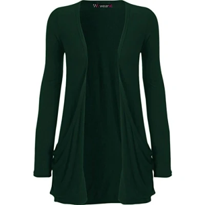 Image of WearAll Ladies Long Sleeve Pocket Cardigan Womens Top Bottle Green 20 22