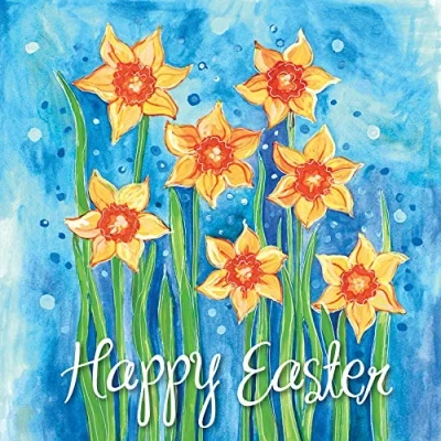 Image of Religious Easter Cards Sunny Daffodils, pack of 5 with white envelopes, Bible verse inside these Christian cards, by Just Direct