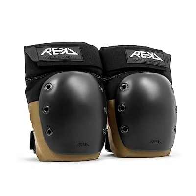 Image of REKD Ramp Knee Pads Black/Khaki L, Impact Resistant Heavy Duty Neoprene for Action Sports, Adjustable Straps, Breathable Material, Shock Absorption, Unique Ergonomic Fit Comfort and Safety