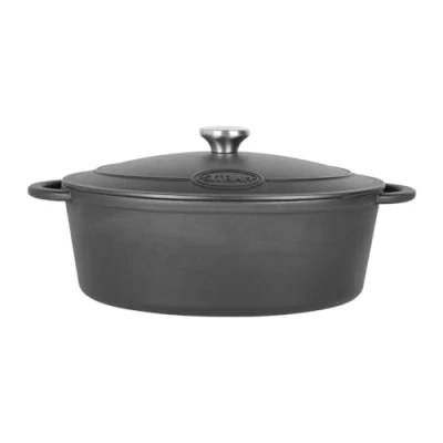Image of Sitram 714949 Traditional Casserole Dish 6.5 Litres Enamelled Cast Iron Oval Black Exterior and White Interior All Heat Sources Including Induction Ideal for Meals from 6 to 8 People