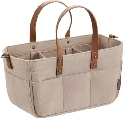 Image of Baby Diaper Caddy,Nappy Caddy Organiser Storage Portable Organizer Foldable Nursery Felt Bag Basket Durable Changing Table for Diapers and Wipes Khaki