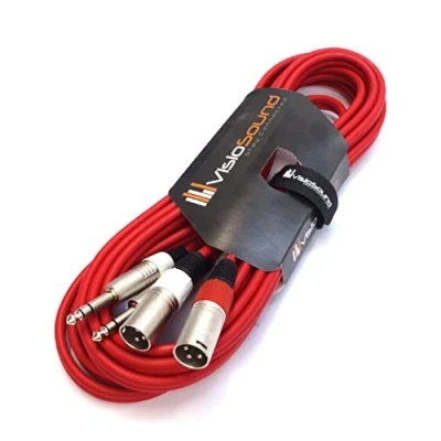 Image of 2 x Male XLR to 6.35mm 1/4&quot; Stereo TRS Jack Balanced Twin Lead/Patch Cable 3 Colours (5m red)