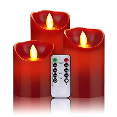 Image of OSHINE LED Candles, Battery 300+ Hour Decorating Pillars, Set of 3, 10 Buttons Remote Control with 24 Timer Function (3 * 1,red)