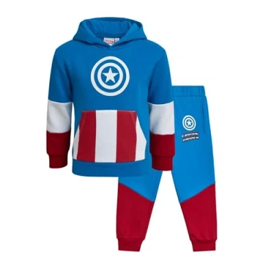 Image of Marvel Boys&#039; Hoodie and Pants Set Captain America Spider Man Sweatshirt Sweatpants Joggers for Boys (3T 7), Blue, 6