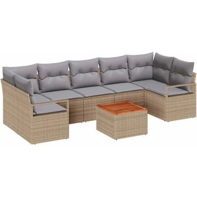Image of vidaXL 8 Piece Garden Sofa Set with Cushions Beige Poly Rattan Acacia