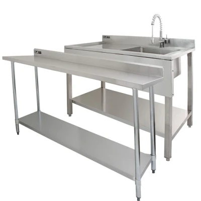Image of MonsterShop 6ft Stainless Steel Catering Bench &amp; 2 x Wall Mounted Shelves