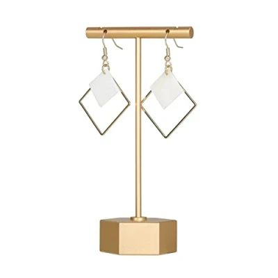 Image of GemeShou Gold Metal earring T Bar Stand, Single small hanger display, Retail holder for show, Jewelry organizer Online store Photography【Gold Hexagon Height 11.5cm】