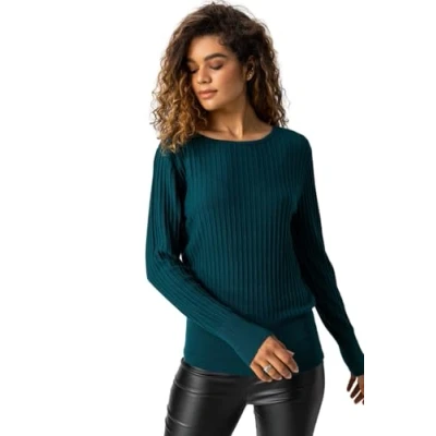 Image of Roman Womens Ribbed Textured Jumper Emerald Size 10 UK