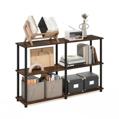 Image of Furinno Turn N Tube 3 Tier Double Size Storage Display Rack, Amber Pine/Black