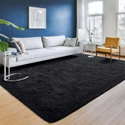 Image of Aspire Homeware Rugs Living Room 120 x 170 Cm Black Fluffy Rug Area for Bedroom Large Modern Shaggy Super Soft Non Slip Thick Pile