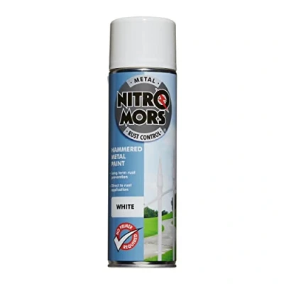 Image of Nitromors Anti Rust Hammered Finish Metal Spray Paint, No Primer Required, White, 500 ml