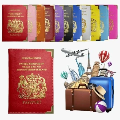 Image of AlezyB British Passport Holder, Portable Wallet Case Organiser for Men, Women, PU Leather Cover Travel, Business Cards, Credit Cards and Boarding Passes (Red)