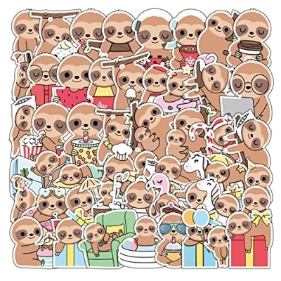 Image of 50Pcs Sloth Stickers Laptop Car Scrapbook Phone Skateboard Suitcase Luggage Bike Vinyl Waterproof Aesthetic Personalised for Teens Boys Girls Adults Children